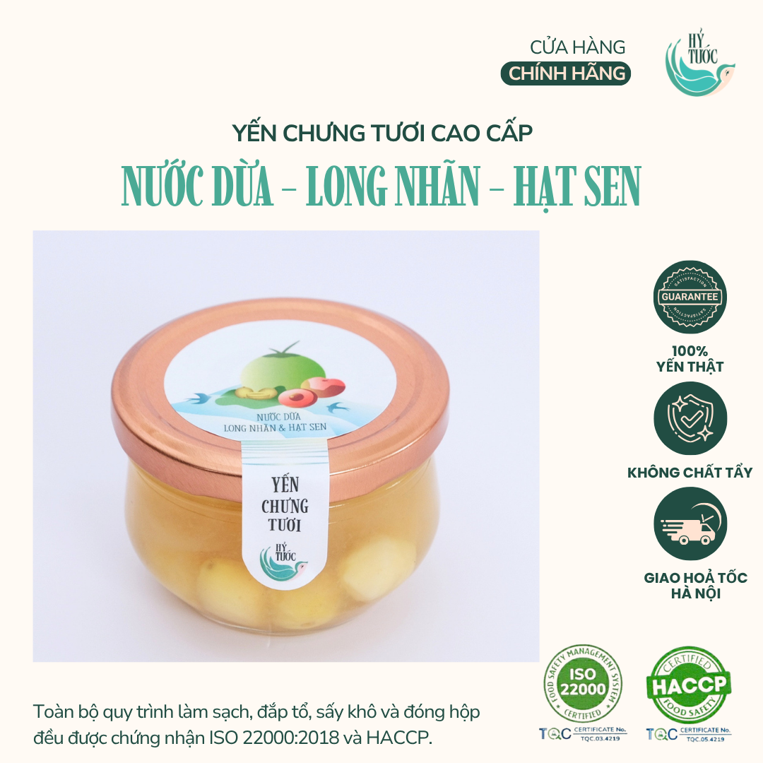 Yến Chưng Tươi Vị Nước Dừa, Long Nhãn, Hạt Sen Hũ 100ml, 150ml