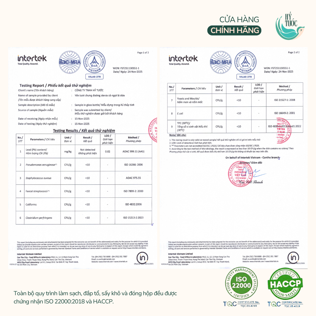 Yến chưng sẵn vị Đường Stevia, Cỏ ngọt và Lá dứa, 8 Gram Yến Tươi, Hũ 75ml (ăn kiêng)