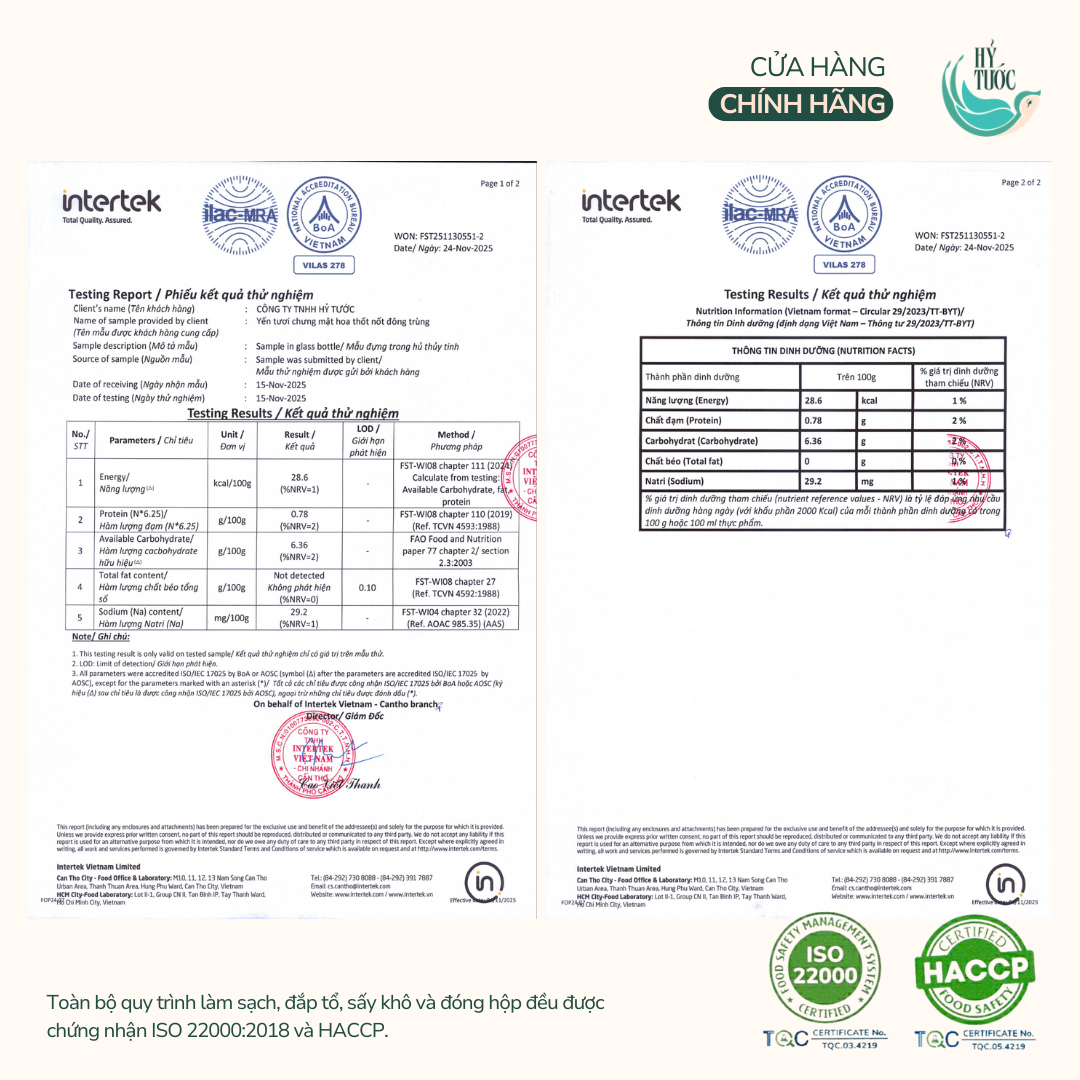Yến chưng sẵn vị Mật hoa thốt nốt & Nấm đông trùng, 8 gram yến tươi, hũ 75ml