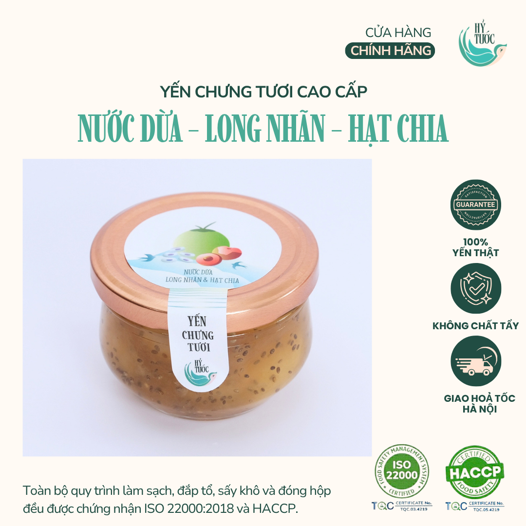 Yến Chưng Tươi Vị Nước Dừa, Long Nhãn và Hạt Chia Hũ 100ml, 150ml