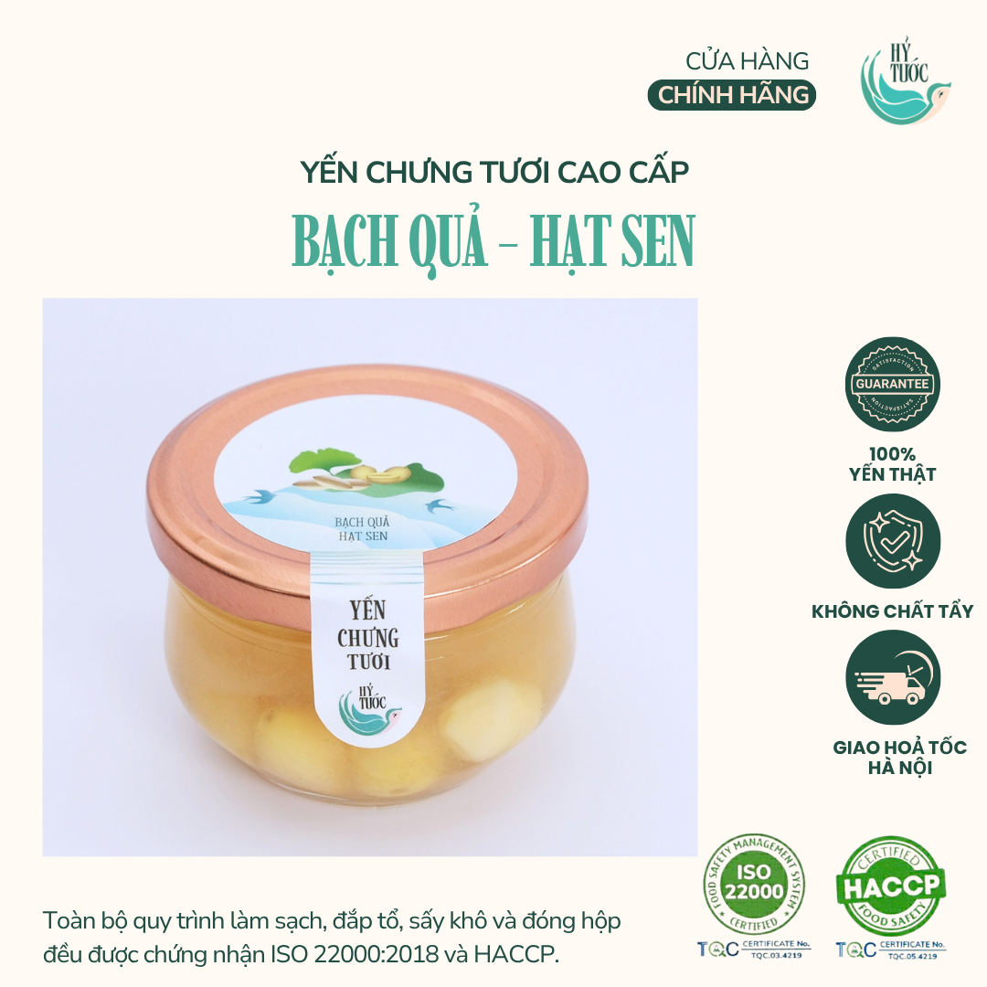 Yến Chưng Tươi Vị Bạch Quả, Hạt Sen Hũ 100ml, 150ml