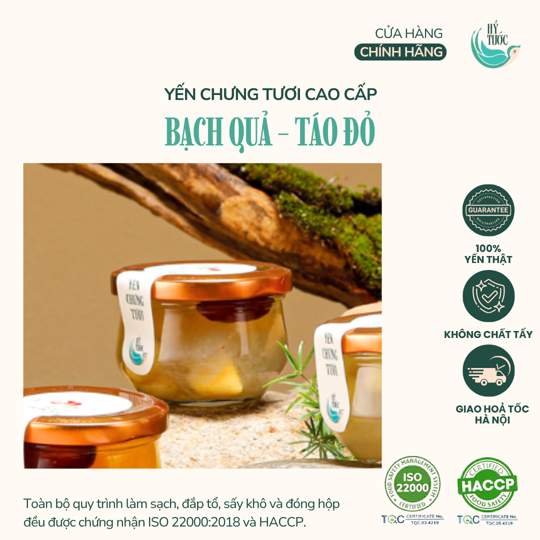 Yến Chưng Tươi Vị Bạch Quả và Táo Đỏ, Hũ 100ml, 150ml