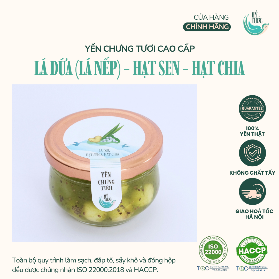 Yến Chưng Tươi Vị Lá Dứa, Hạt Sen và Hạt Chia Hũ 100ml, 150ml