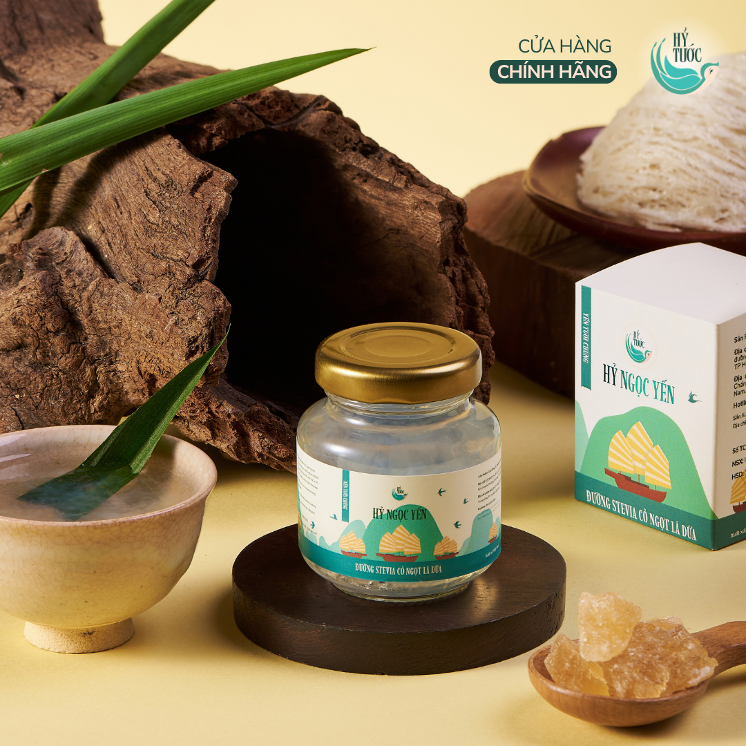 Yến chưng sẵn vị Đường Stevia, Cỏ ngọt và Lá dứa, 8 Gram Yến Tươi, Hũ 75ml (ăn kiêng)
