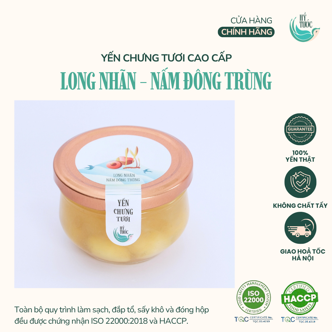 Yến Chưng Tươi Vị Long Nhãn và Nấm Đông Trùng Hũ 100ml, 150ml