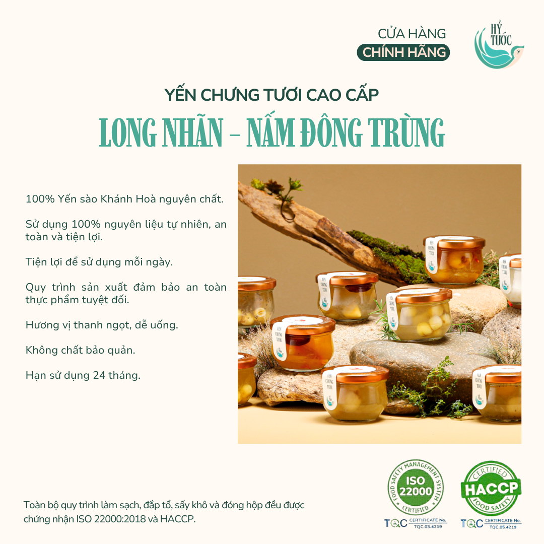 Yến Chưng Tươi Vị Long Nhãn và Nấm Đông Trùng Hũ 100ml, 150ml