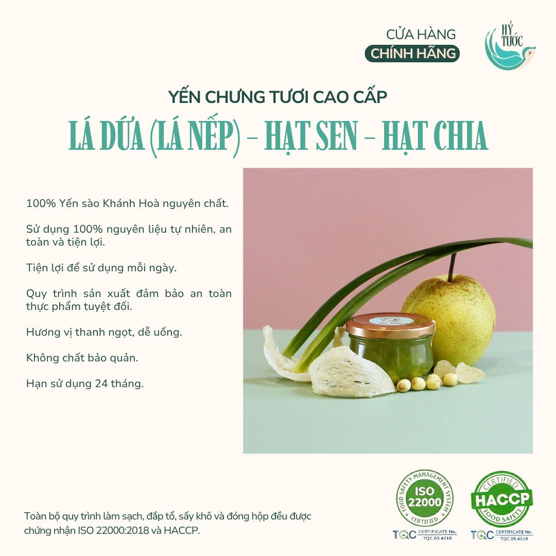 Yến Chưng Tươi Vị Lá Dứa, Hạt Sen và Hạt Chia Hũ 100ml, 150ml