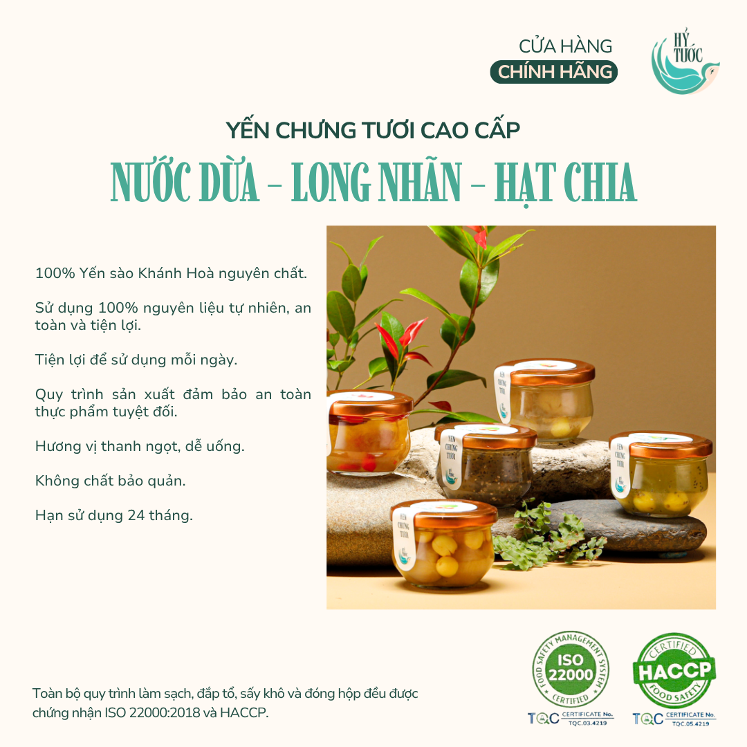 Yến Chưng Tươi Vị Nước Dừa, Long Nhãn và Hạt Chia Hũ 100ml, 150ml