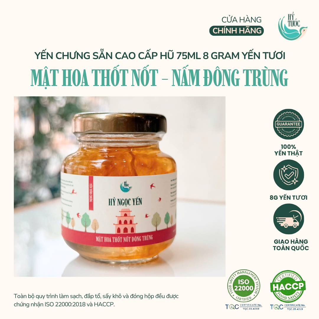 Yến chưng sẵn vị Mật hoa thốt nốt & Nấm đông trùng, 8 gram yến tươi, hũ 75ml