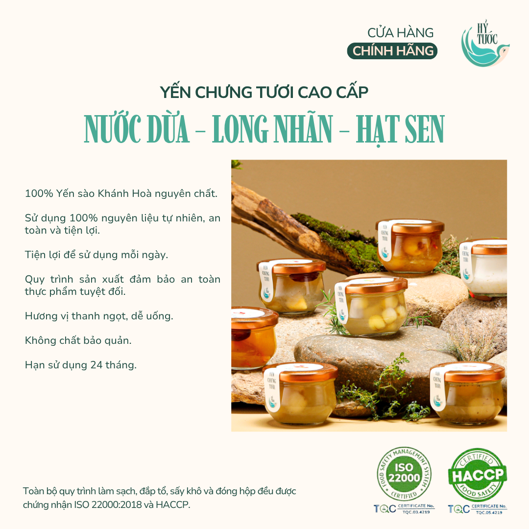 Yến Chưng Tươi Vị Nước Dừa, Long Nhãn, Hạt Sen Hũ 100ml, 150ml