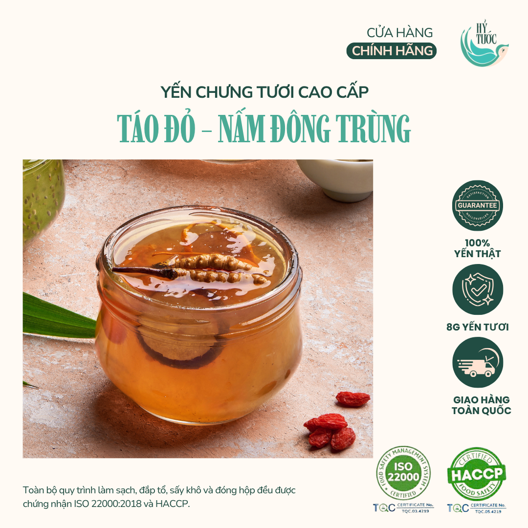 Yến Chưng Tươi Vị Táo Đỏ và Nấm Đông Trùng Hũ 100ml, 150ml