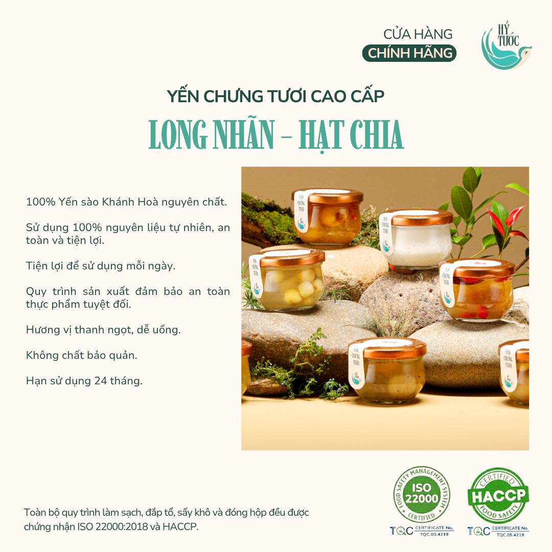 Yến Chưng Tươi Vị Long Nhãn và Hạt Chia Hũ 100ml, 150ml