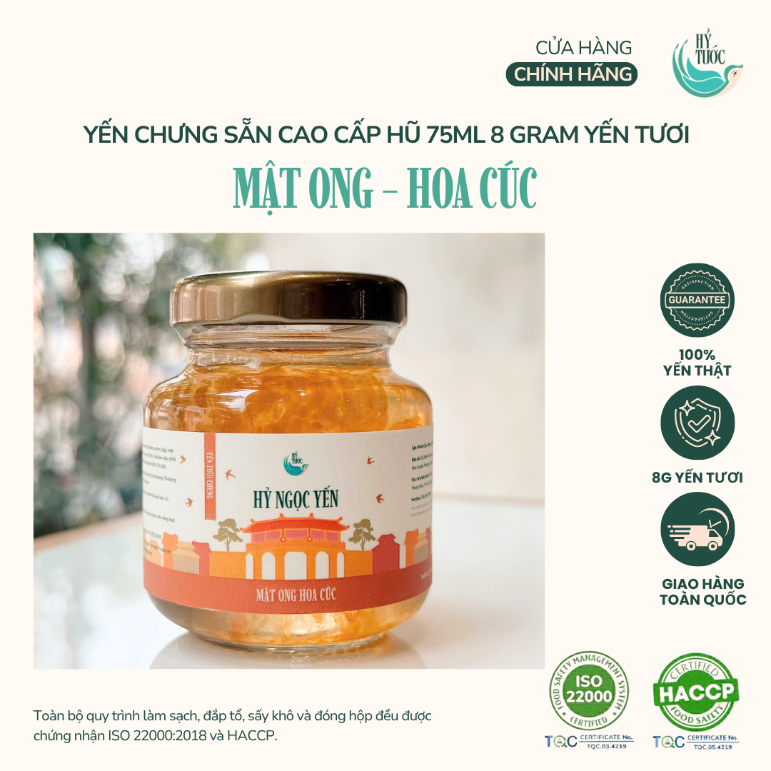 Yến chưng sẵn vị Mật ong & Hoa cúc, 8 gram yến tươi, hũ 75ml