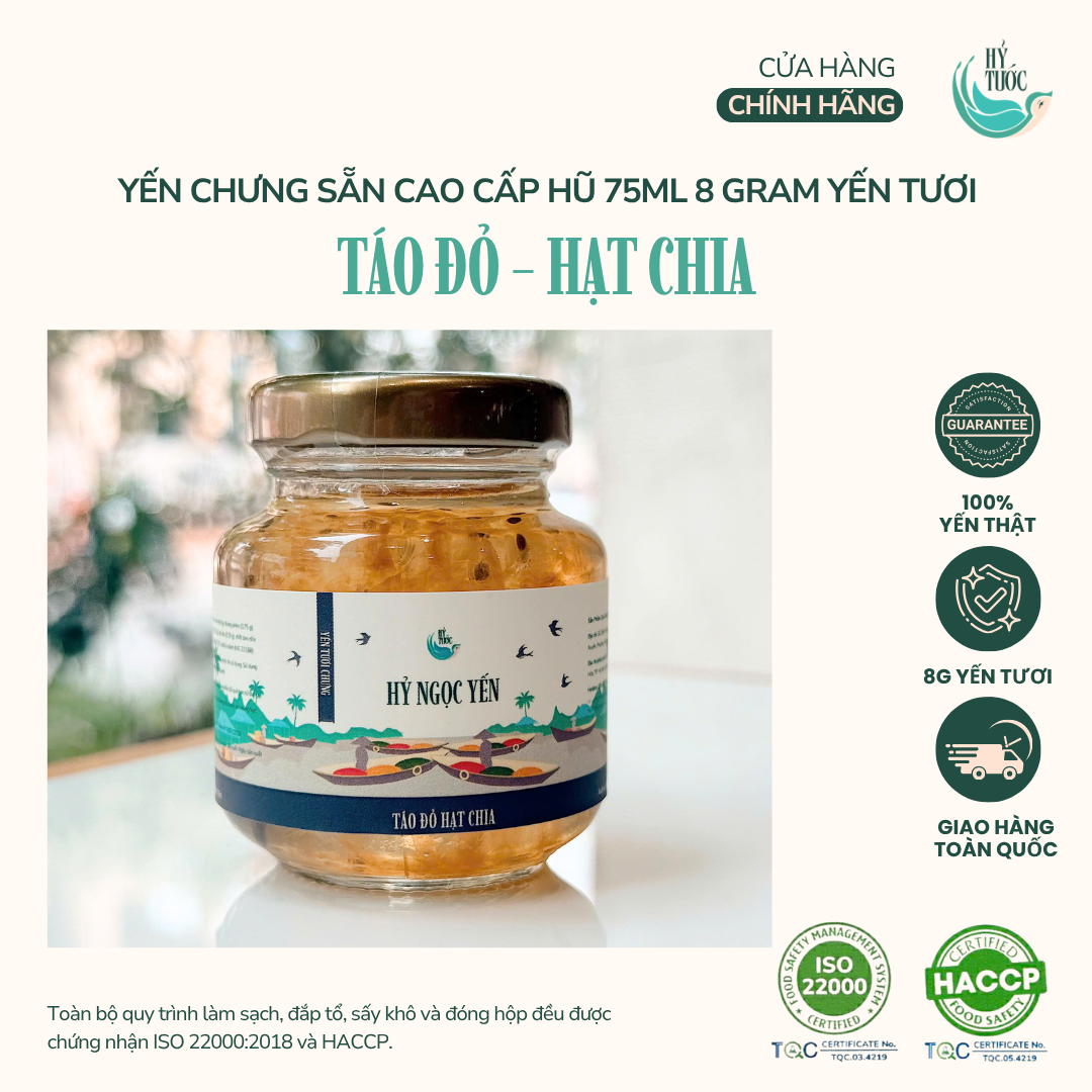 Yến chưng sẵn vị Táo đỏ & Hạt chia, 8 gram yến tươi, hũ 75ml