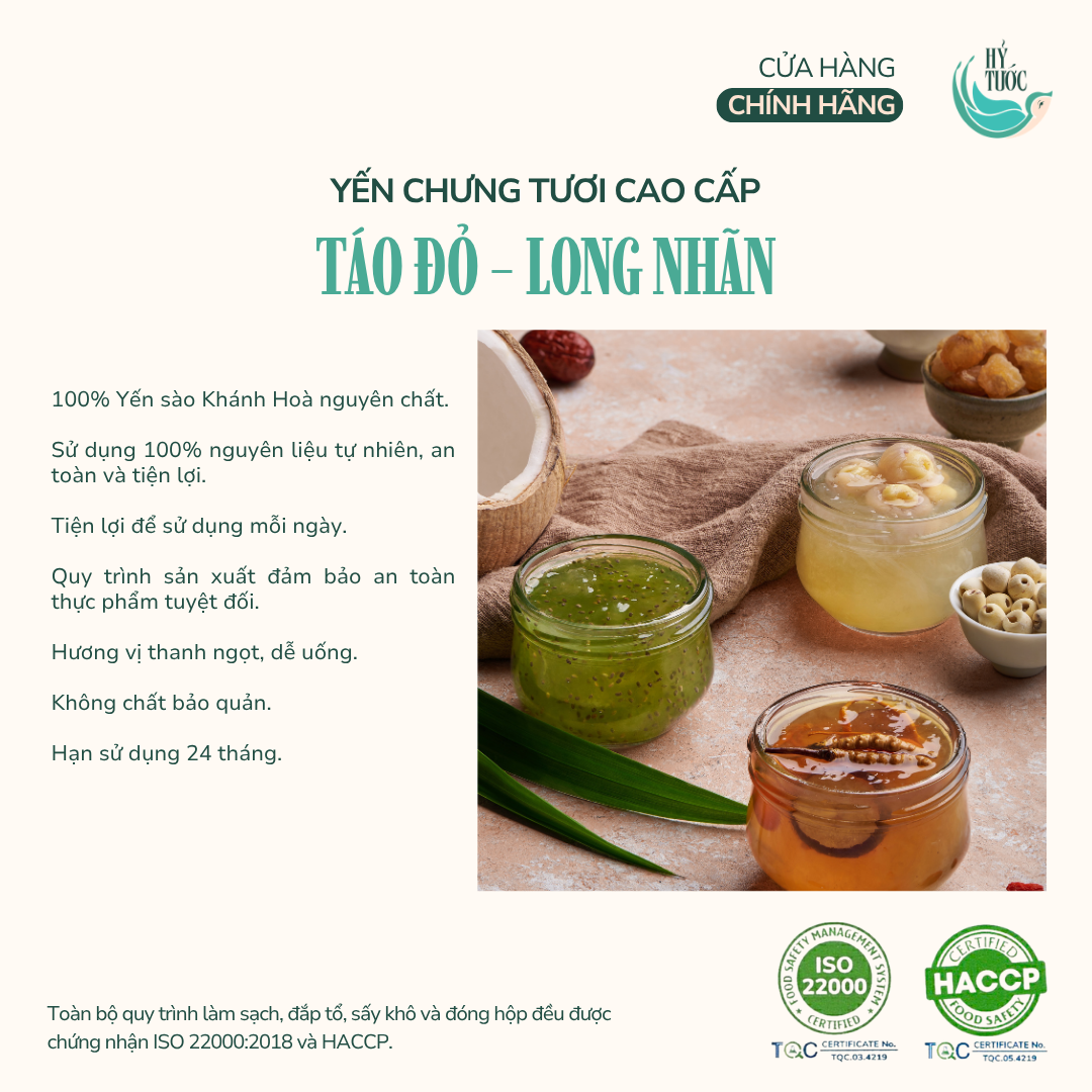 Yến Chưng Tươi Vị Táo Đỏ và Long Nhãn Hũ 100ml, 150ml