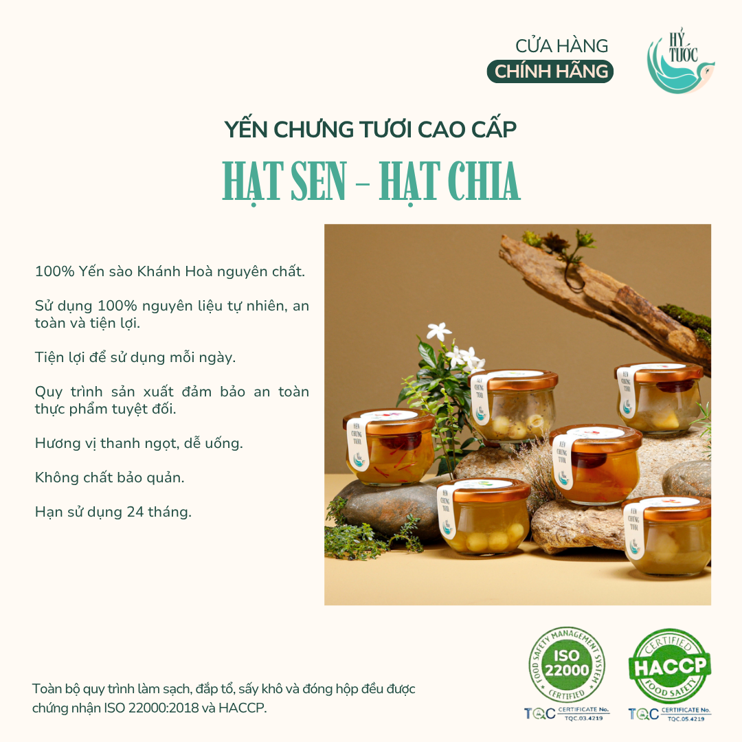 Yến Chưng Tươi Vị Hạt Sen và Hạt Chia Hũ 100ml, 150ml