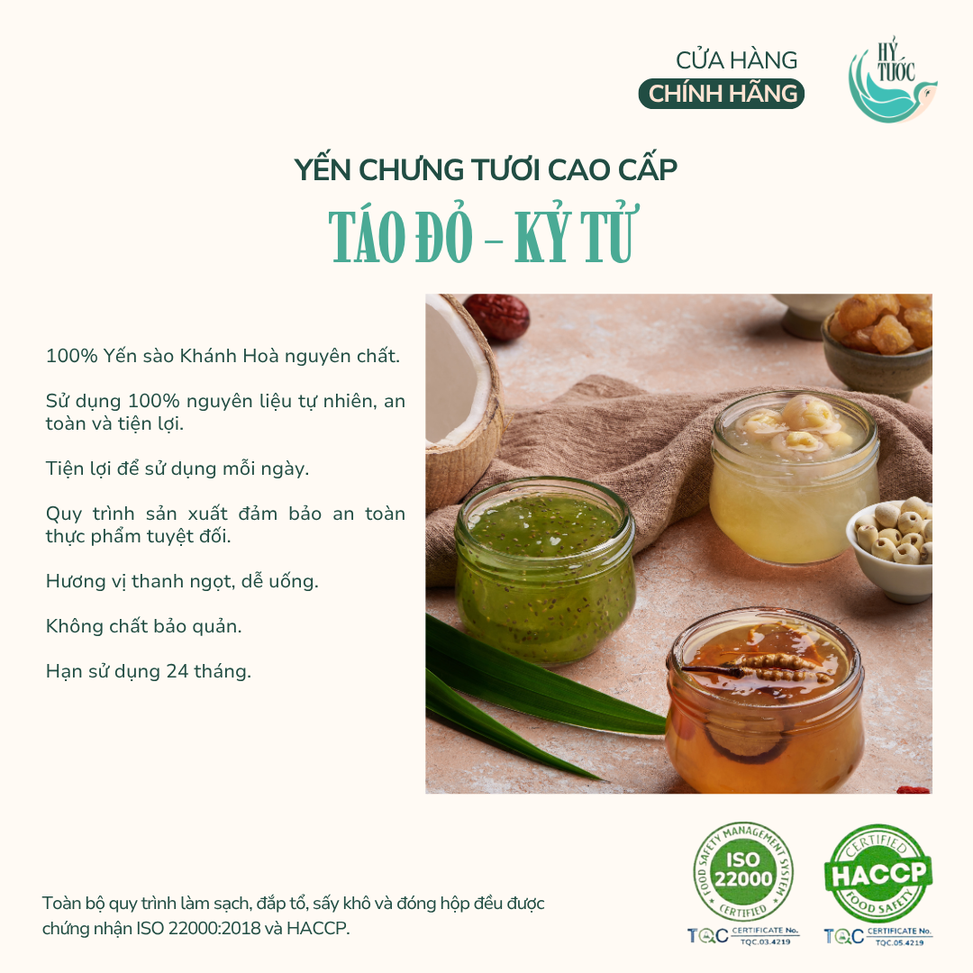 Yến Chưng Tươi Vị Táo Đỏ và Kỷ Tử Hũ 100ml, 150ml