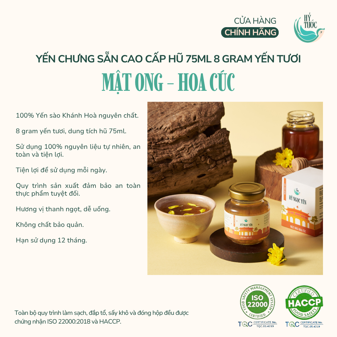 Yến chưng sẵn vị Mật ong & Hoa cúc, 8 gram yến tươi, hũ 75ml