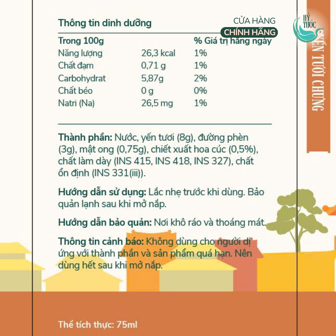 Yến chưng sẵn vị Mật ong & Hoa cúc, 8 gram yến tươi, hũ 75ml